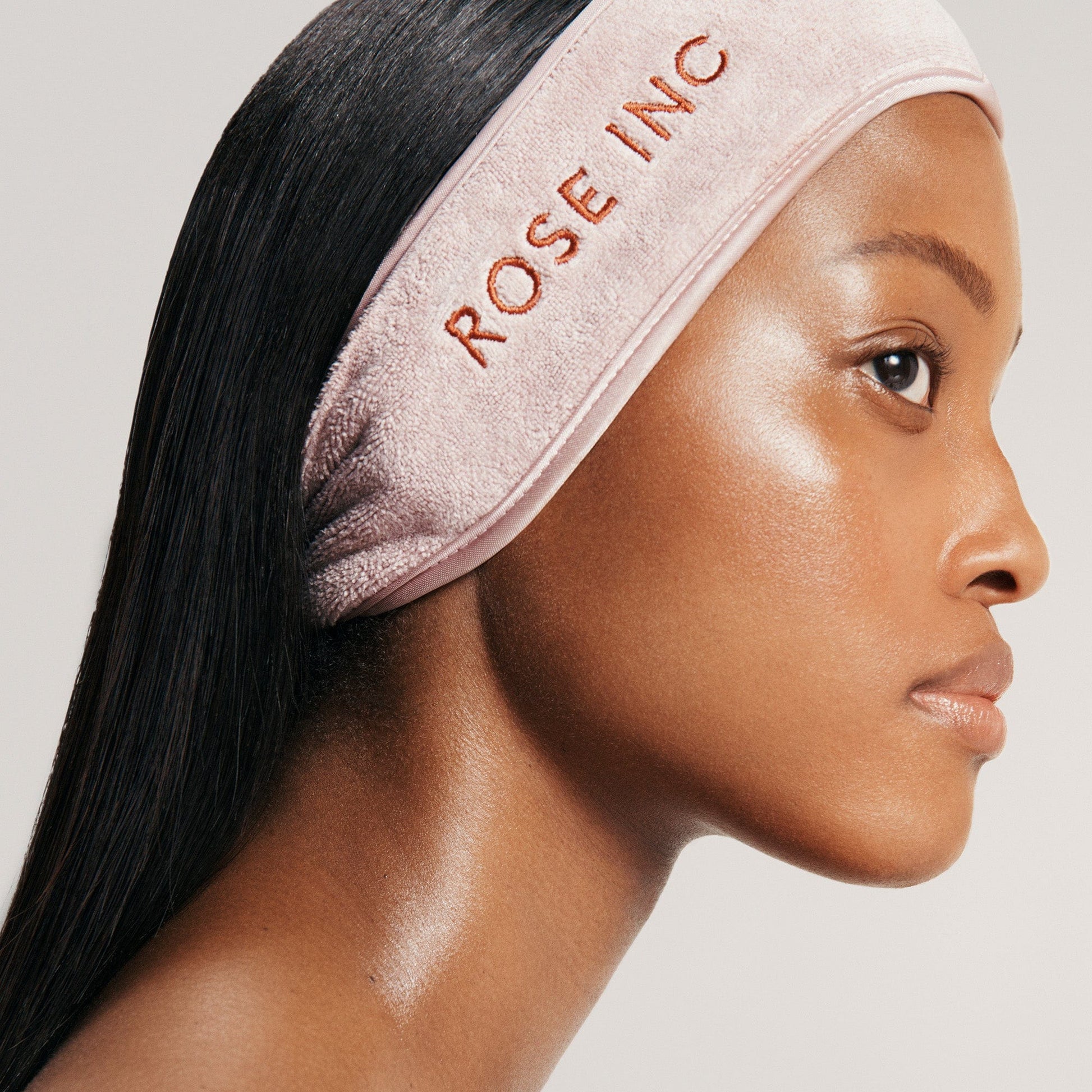 Image of model wearing the Rose Inc Signature Spa Headband
